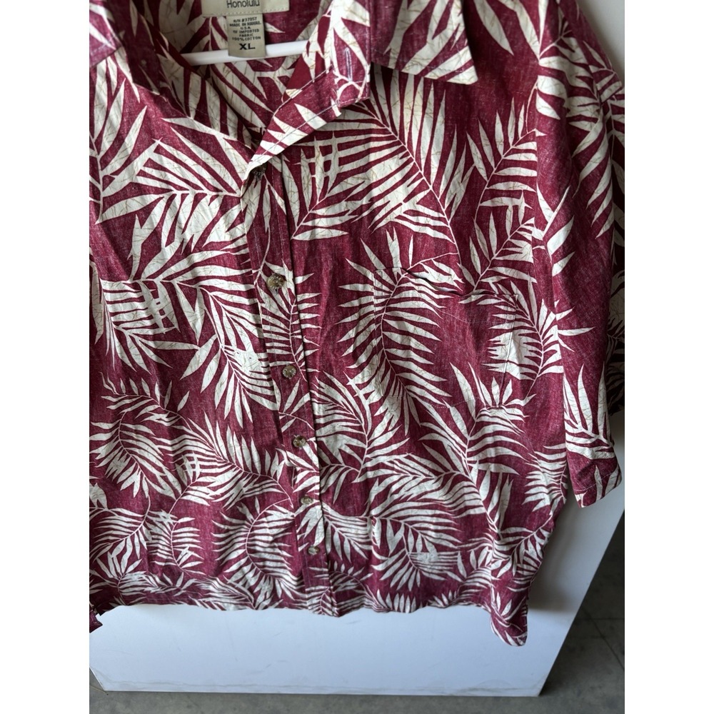 Cooke Street Honolulu Mens XL Hawaiian Shirt Burgundy Palm Leaf Made in HI - Picture 5 of 9